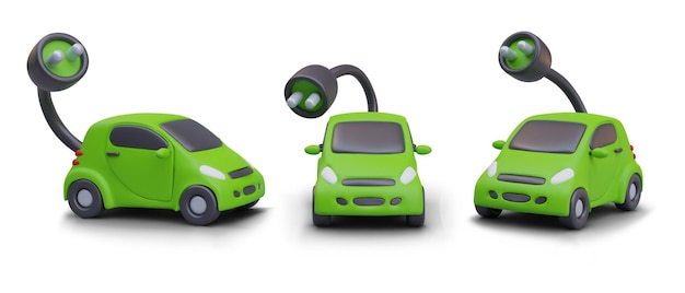 Coche verde con vehículo eléctrico de enchufe conjunto de modelos realistas vista desde diferentes lados