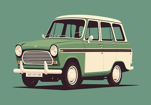 Coche para viajes familiares servicio cartel de viaje en coche Generativo AI comodidad clásico acento blanco inolvidable clásico verde conducción estilo retro drivetransport conceptvector ilustración