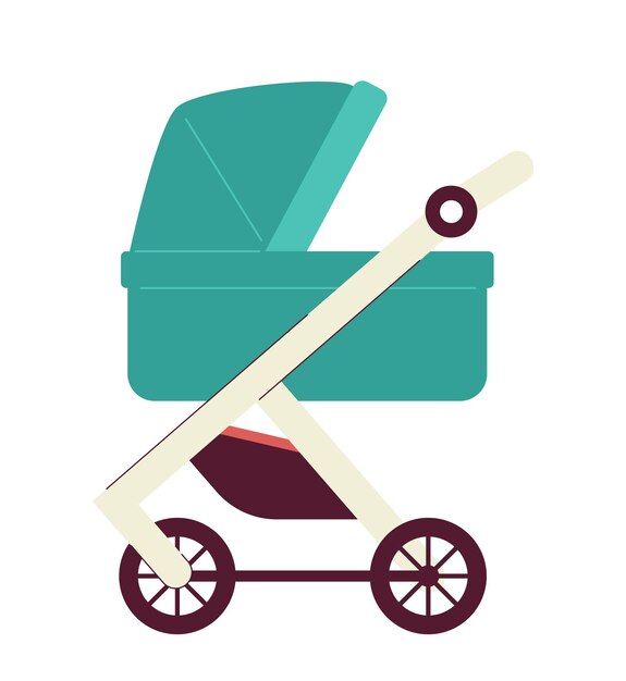 Cochecito de bebé sobre ruedas objeto vectorial de color semi plano icono de clip art de dibujos animados editable en fondo blanco ilustración de punto simple para diseño gráfico web