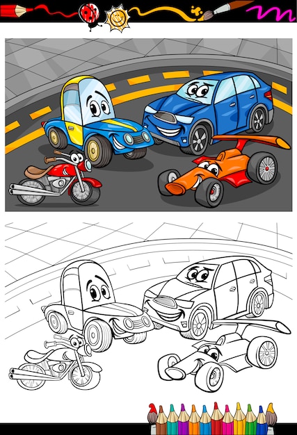 coches de dibujos animados para colorear libro