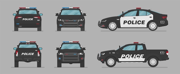 Coches de policía estadounidenses de diferentes lados.