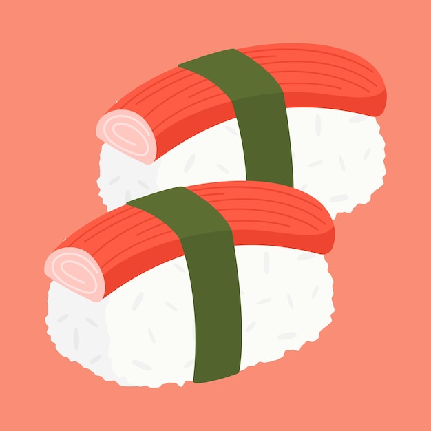 Cocina asiática que incluye dumplings de sushi y platos de mariscos Ilustración de vector plano
