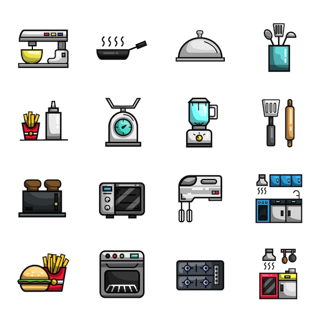 Cocina Cocinar Panadería Elementos del restaurante Conjunto de iconos a todo color
