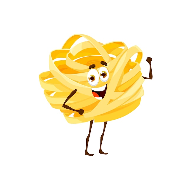 Vector cocina cómica de personaje de pasta fettuccine de dibujos animados