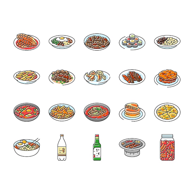 cocina coreana comida asiática iconos conjunto vector