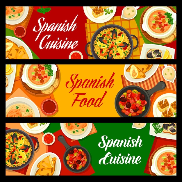 Cocina española comida almuerzo cena platos banners