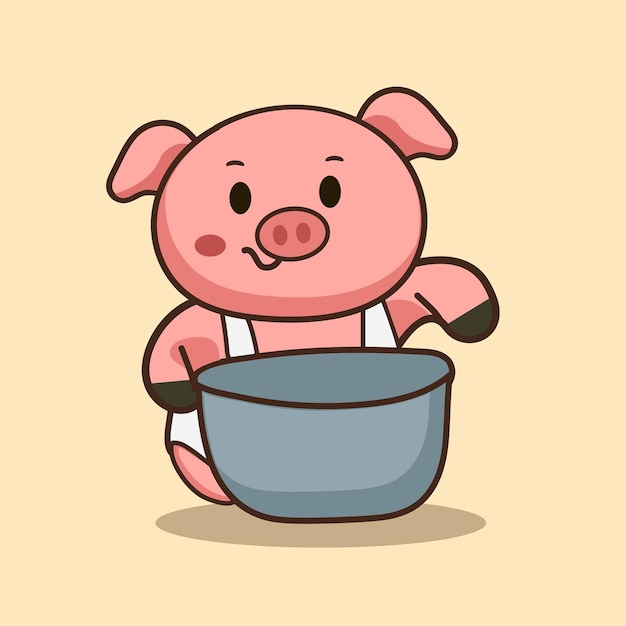 Cocina con estilo Piggy Chef Ilustración vectorial dibujada a mano para elementos clipart