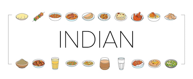 cocina india comida curry iconos conjunto vector