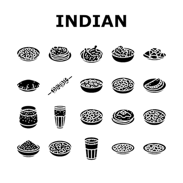 Vector cocina india comida curry iconos conjunto vector