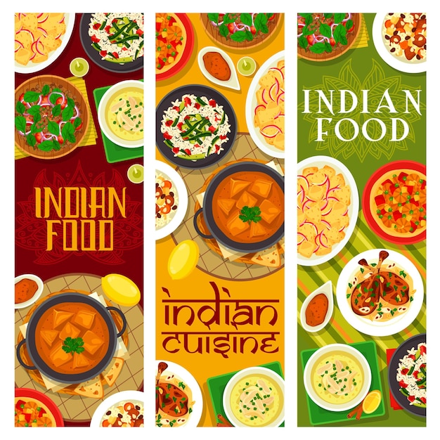 Cocina india, platos de la India vector conjunto de banners