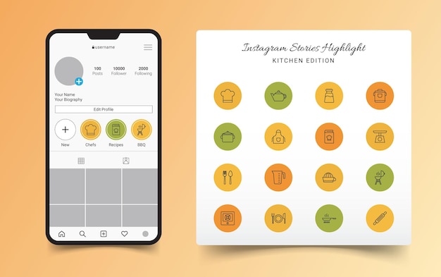 Vector cocina instagram stories highlight cover