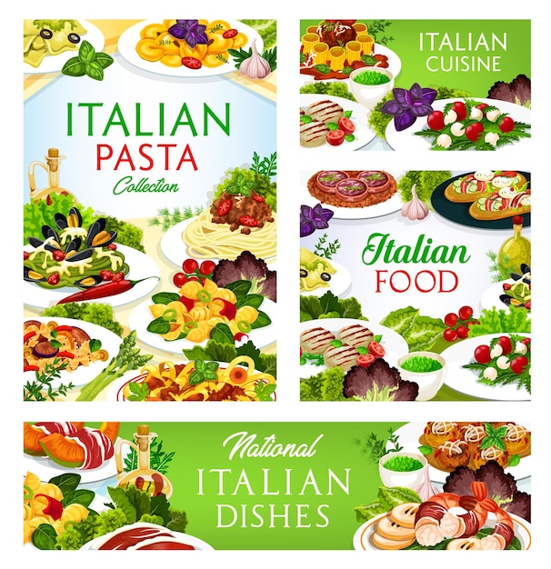 Vector cocina italiana vector platos italia comidas carteles