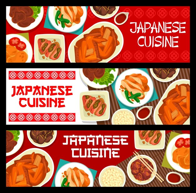 Vector cocina japonesa café platos comidas vector banners