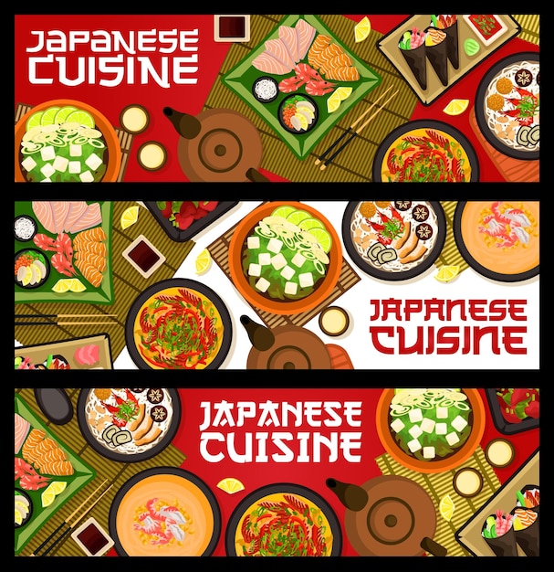 Cocina japonesa comidas banners vector japón comida