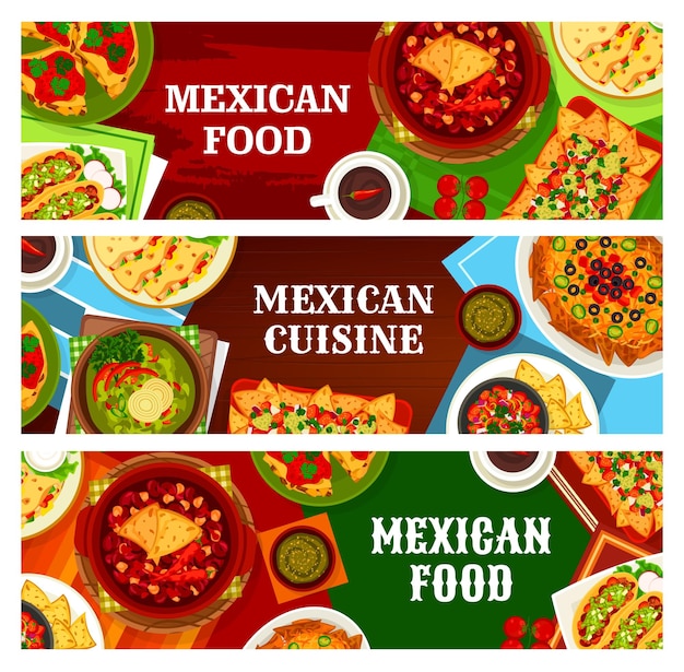 Vector cocina mexicana banners comida menú platos comidas