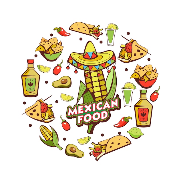 Vector cocina mexicana. un conjunto de platos mexicanos populares. comida rápida.