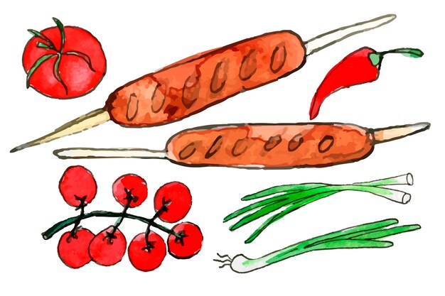 Cocina nacional turca. Menú del plato. Ilustración de fideos para el menú. lineas negras