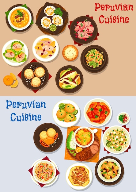 Cocina peruana pescado carne y platos de verduras