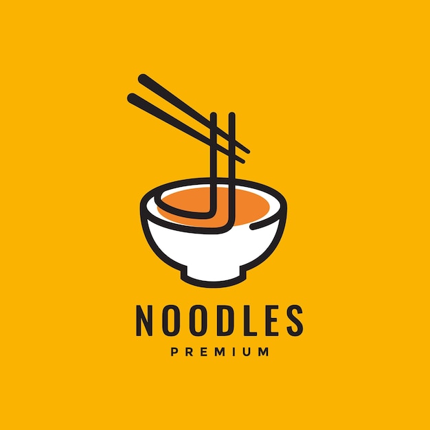 Cocina tazón de fideos palillo sabor estilo minimalista línea colorido logotipo diseño vector icono ilustración