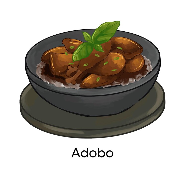Vector cocina tradicional filipina pollo adobo