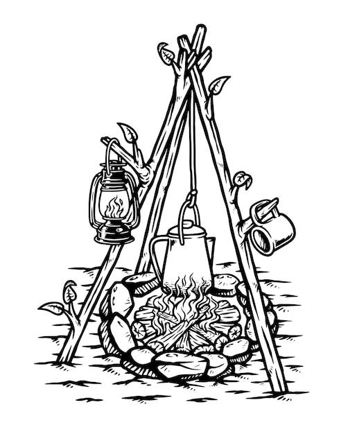 cocinar al aire libre ilustración de línea