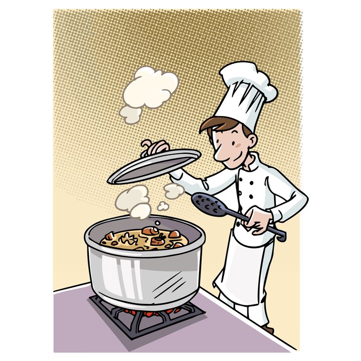 Vector cocine haciendo un guiso en una olla