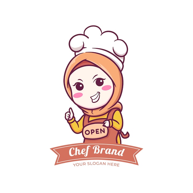 Cocinera musulmana linda y kawaii con hijab manga chibi ilustración