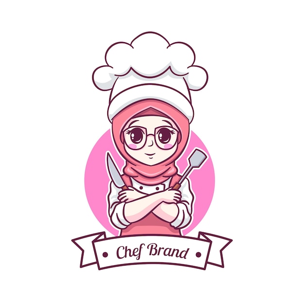 Cocinera musulmana linda y kawaii con Hijab Manga Chibi Ilustración