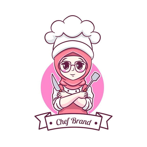 Cocinera musulmana linda y kawaii con Hijab Manga Chibi Ilustración