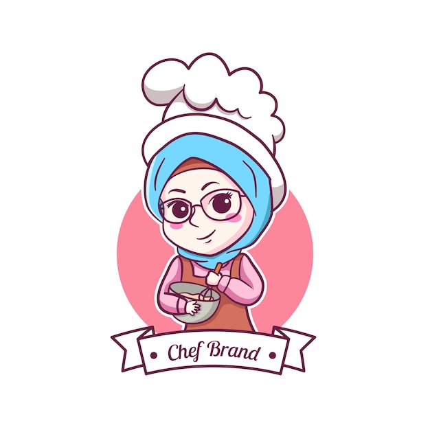 Cocinera musulmana linda y kawaii con Hijab Manga Chibi Ilustración