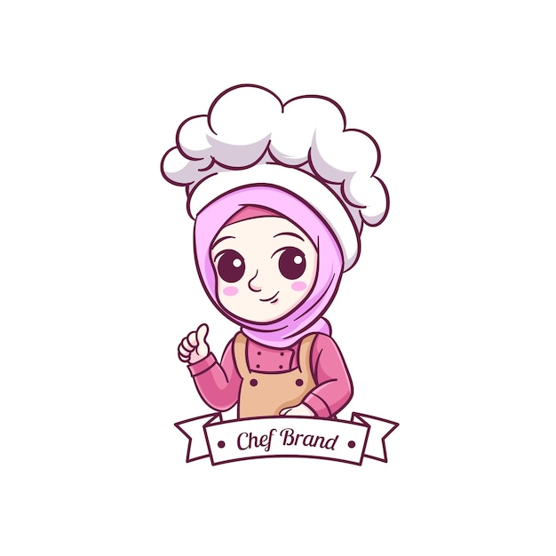 Cocinera musulmana linda y kawaii con Hijab Manga Chibi Ilustración