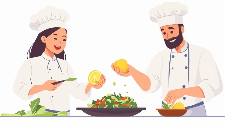 Cocinera profesional exprimiendo limón en un ángulo bajo