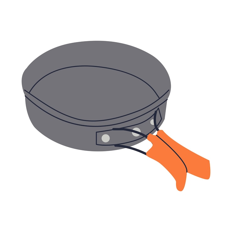 Vector cocinería de viaje sartén ilustrado por vectores sartén de tortilla aislada en fondo blanco vista superior estilo de diseño plano icono de logotipo para el diseño de senderismo o campamento