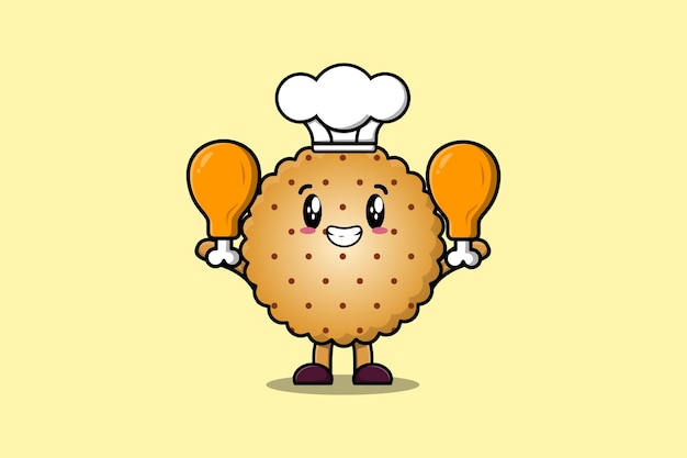 Cocinero de galletas de dibujos animados lindo con muslos de pollo