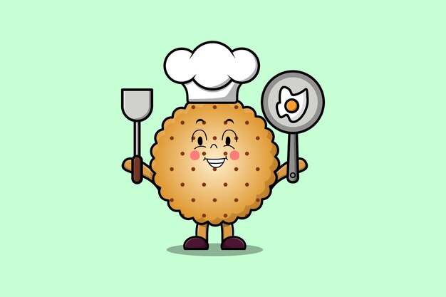 Cocinero de galletas de dibujos animados lindo con pan y espátula