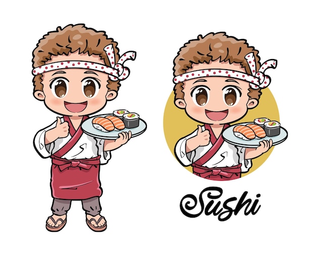 Cocinero masculino lindo que sostiene un plato de sushi