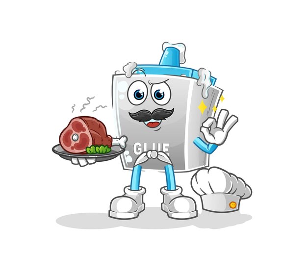 Cocinero de pegamento con mascota de carne. vector de dibujos animados