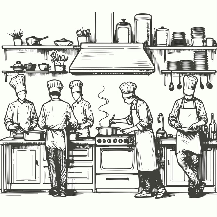 Cocineros profesionales trabajando juntos en una cocina de un restaurante