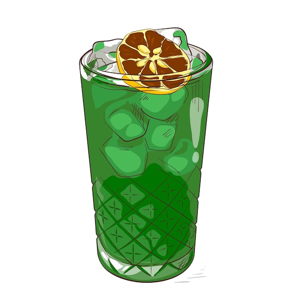 Cocktail helado verde brillante con rebanada de naranja Bebida tropical exótica para el menú de verano