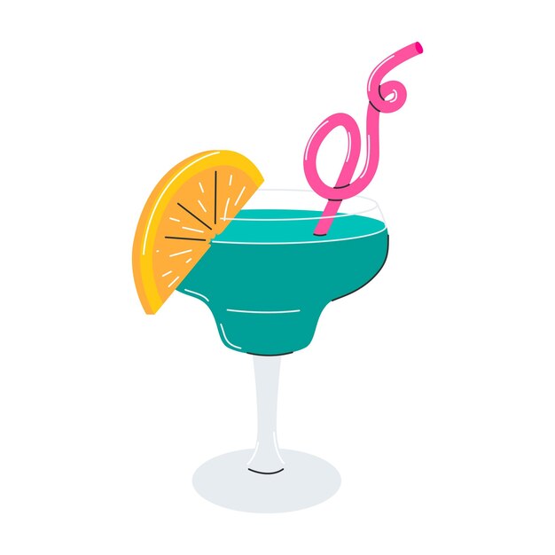 Vector cocktail con una rodaja de naranja y una paja un vaso con una bebida fría una bebida refrescante de verano un elemento decorativo en un estilo plano ilustración vectorial aislada sobre un fondo blanco