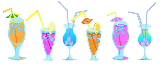 Cocktails coloridos con paraguas y pajitas