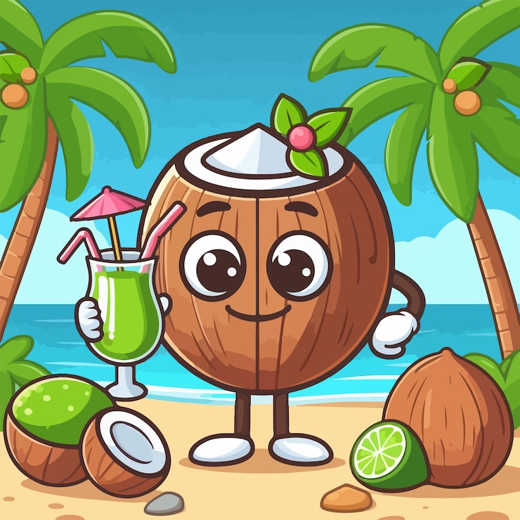 Vector coco lindo diseño de dibujos animados ilustración arte exótico sabroso