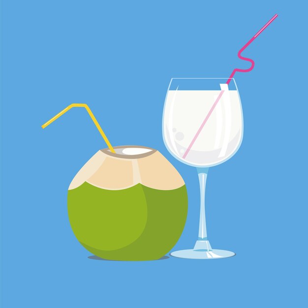 coco y un vaso de agua de coco vector