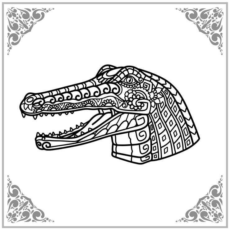 Vector cocodrilo artes zentangle aislado sobre fondo blanco.