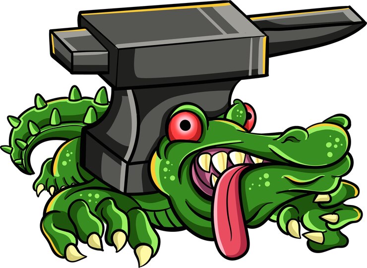 Vector cocodrilo con un bloque de hierro en su espalda vector eps