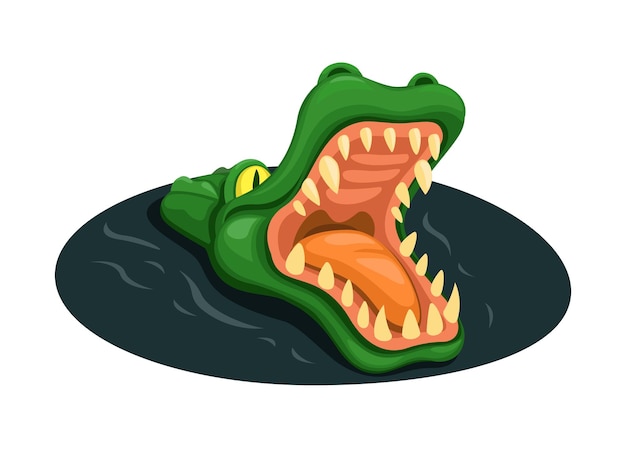 Vector cocodrilo boca abierta mientras nada en el vector de ilustración de dibujos animados de río