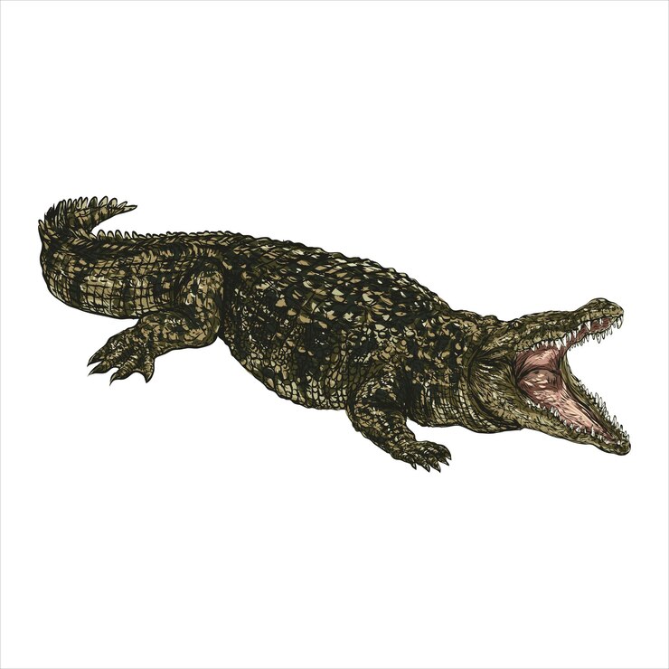 Vector cocodrilo dibujado a mano dibujo aislado de reptil figura vintage diseño gráfico lineal