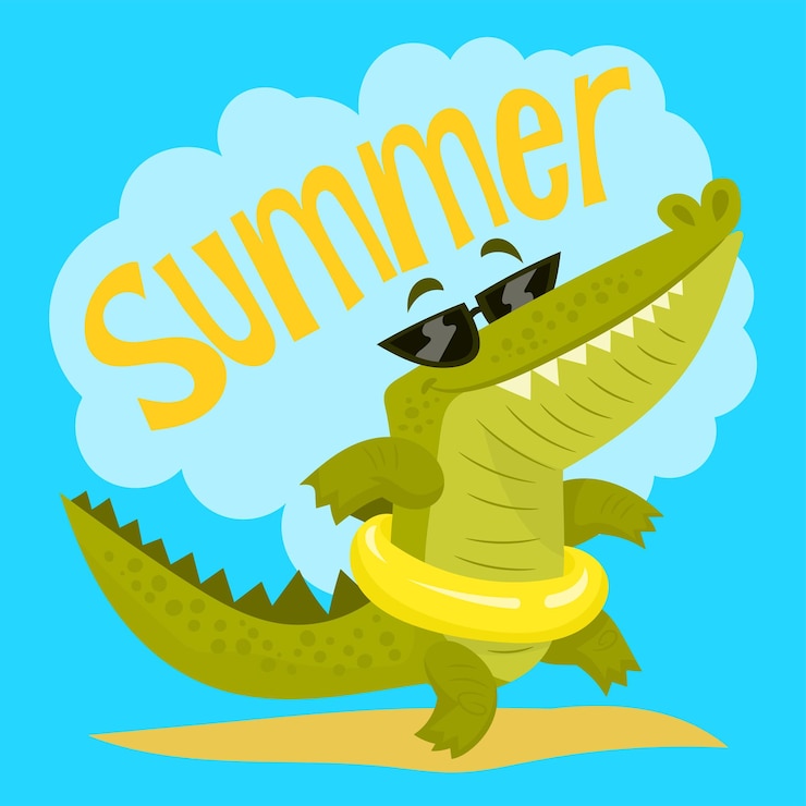 Vector cocodrilo de dibujos animados con anillo inflable