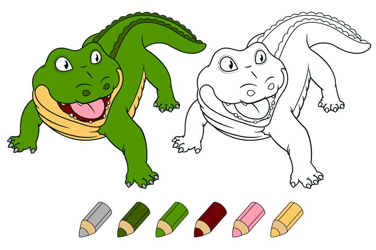 Vector cocodrilo de dibujos animados para colorear libro.