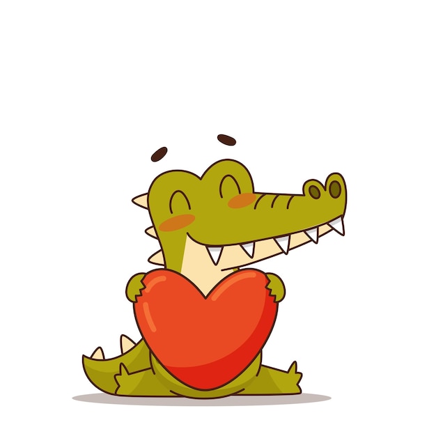 Un cocodrilo enamorado tiene un corazón rojo